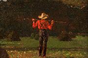 Winslow Homer Farmer with a Pitchfork, oil on board painting by Winslow Homer USA oil painting artist